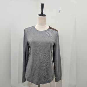 Ralph Lauren Grey Long Sleeve Top L Women’s Suede Elbow Patches